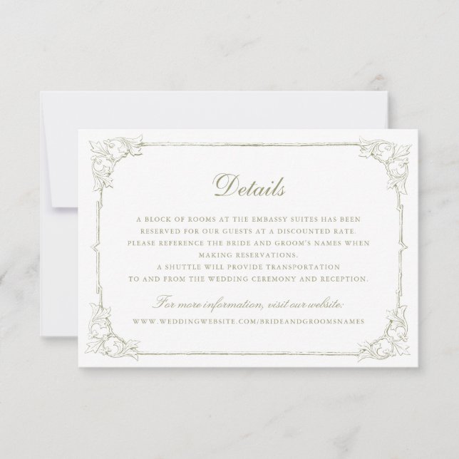 Vintage Elegant Ornament Frame Wedding Details Invitation (Front)