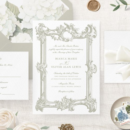 Vintage Elegant Ornamental Frame Wedding Invitation