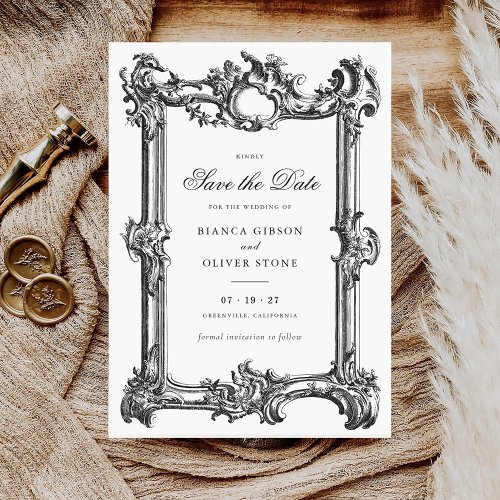 Vintage Elegant Ornamental Frame Wedding Save Date Invitation