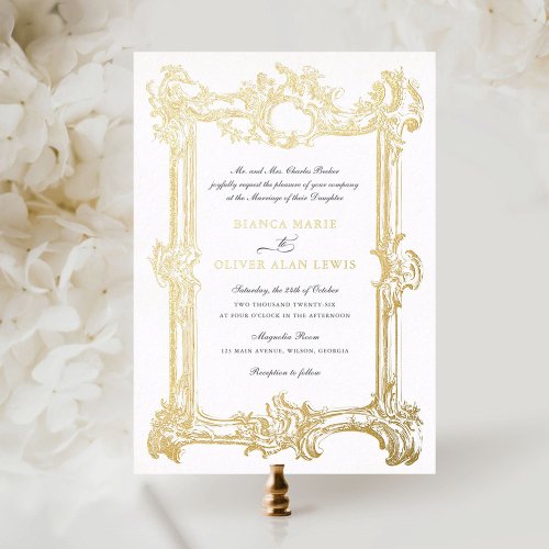 Vintage Elegant Ornamental Gold Foil Frame Wedding Foil Invitation