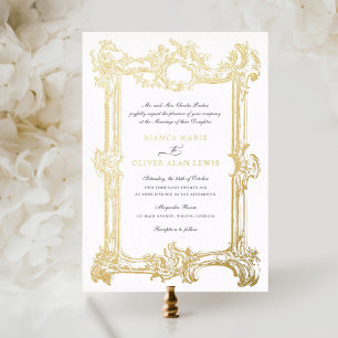 Vintage Elegant Ornamental Gold Foil Frame Wedding Invitation