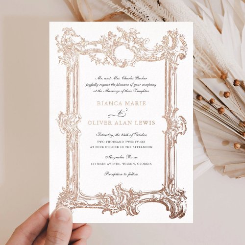 Vintage Elegant Ornamental Rose Foil Frame Wedding Foil Invitation