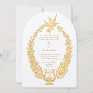 Vintage Elegant Ornate Doves Flowers & Harp Border Invitation