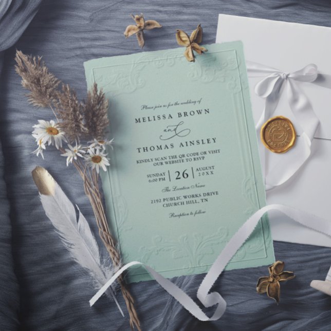Vintage Elegant Ornate Embossing Modern Wedding Invitation (Creator Uploaded)