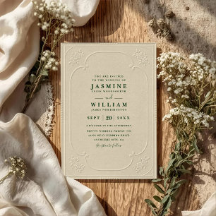 Vintage Elegant Ornate Embossing QR Code Wedding Invitation