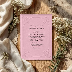 Vintage Elegant Ornate Embossing QR Code Wedding Invitation