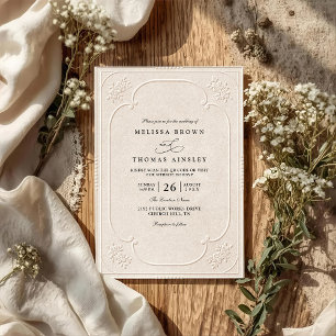 Vintage Elegant Ornate Embossing QR Code Wedding Invitation