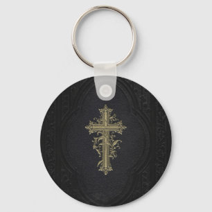 Vintage Elegant Ornate Victorian Golden Cross Keychain