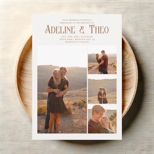 Vintage Elegant Photo Beige Wedding Invitation