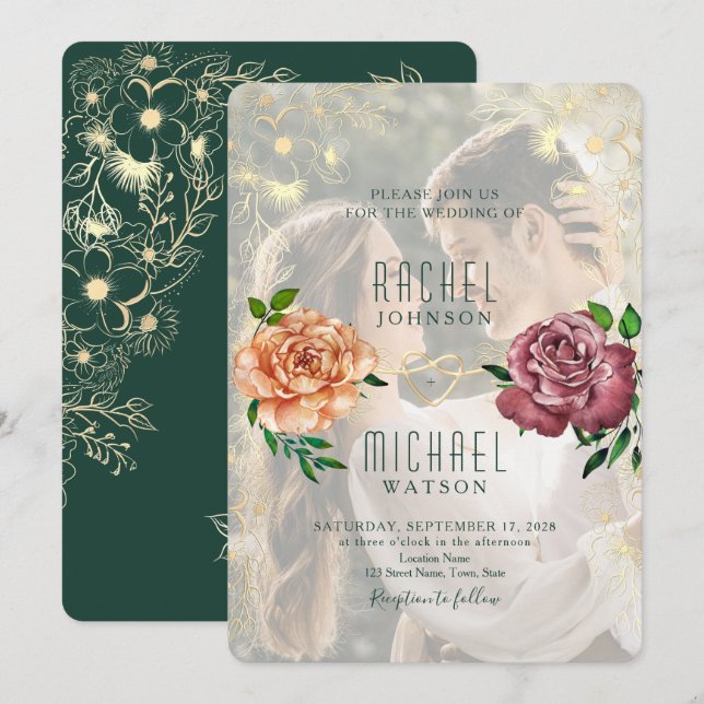 Vintage Elegant Photo Wedding Invitation (Front/Back)