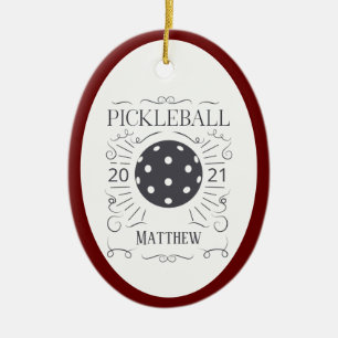 Vintage Elegant Pickleball Monogram Name Ceramic O Ornament