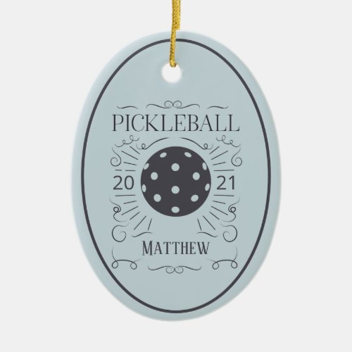 Vintage Elegant Pickleball Monogram Name Ceramic Ornament