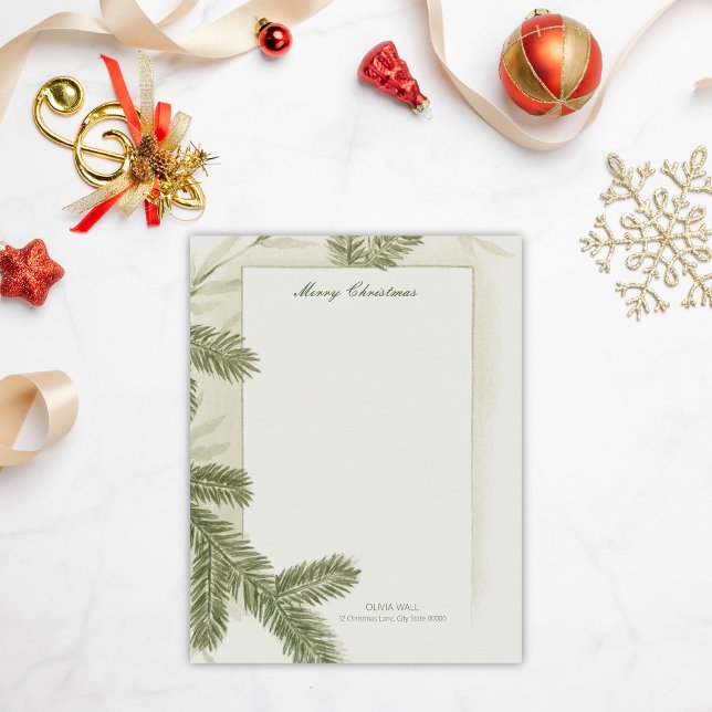 Vintage Elegant Pine Greenery Green Deco Christmas Letterhead (Creator Uploaded)