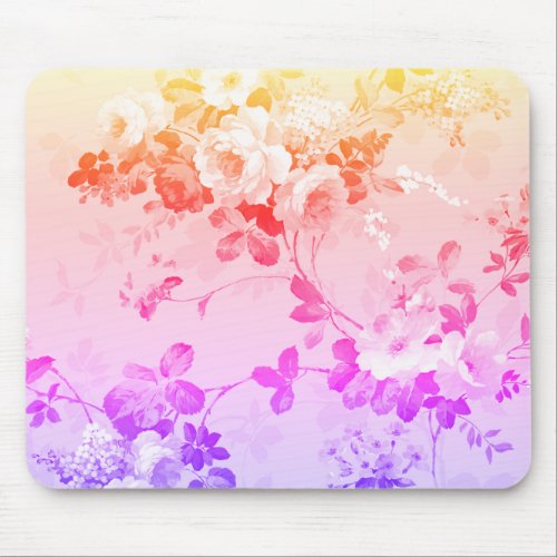 Vintage Elegant Pink Coral Purple Roses Pattern Mouse Pad