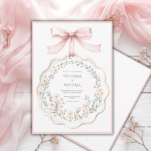 Vintage Elegant Pink Floral Wedding Invitation