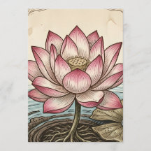 Vintage Elegant Pink Lotus Floral Event Program Ca