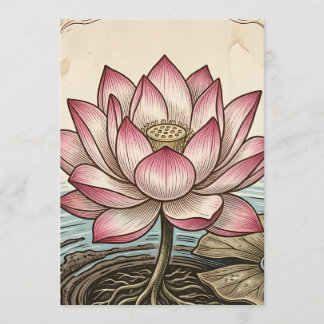 Vintage Elegant Pink Lotus Floral Event Program Ca