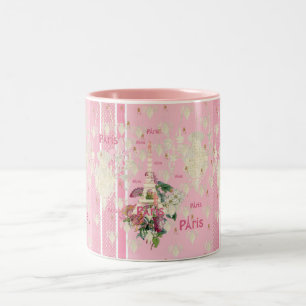 Vintage Elegant Pink Paris Eiffel Tower Chandelier Two-Tone Coffee Mug