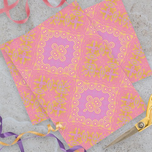 Vintage Elegant Pink Purple Yellow Pattern Tissue Paper