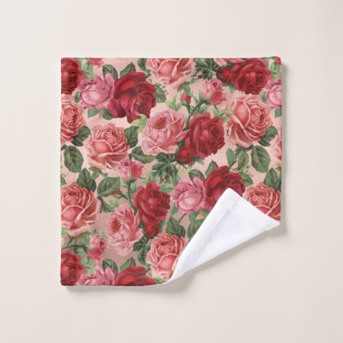 Vintage Elegant Pink Red Floral on Pink Rose Gold Wash Cloth