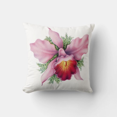 Vintage elegant pink red orchid bohemian flower throw pillow