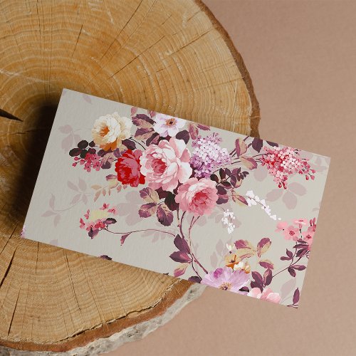 Vintage Elegant Pink Red Purple Roses Pattern Business Card Template
