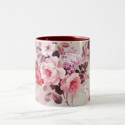 Vintage Elegant Pink Red Purple Roses Pattern Two_Tone Coffee Mug