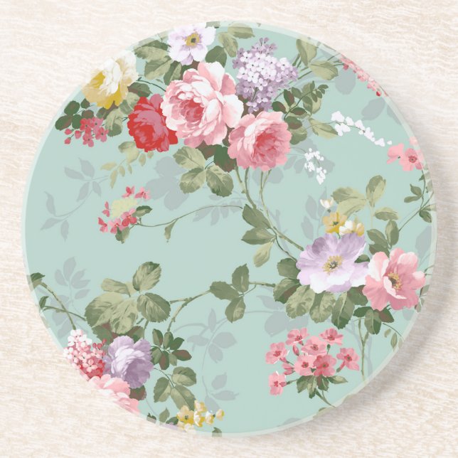 Vintage Elegant Pink Red Roses Pattern Drink Coaster (Front)