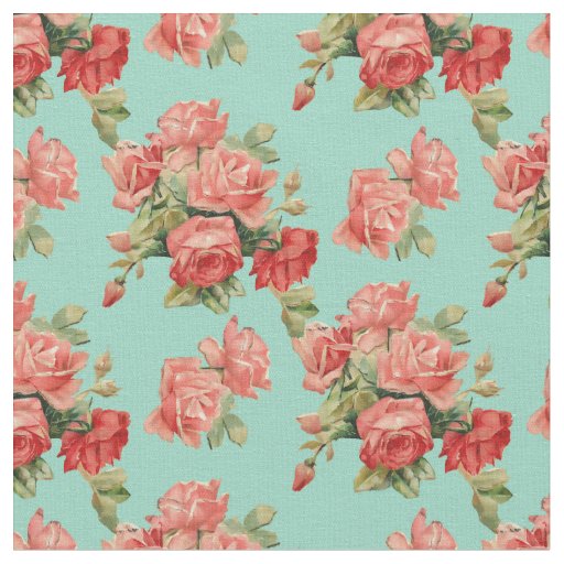Vintage Elegant Pink Red Roses Pattern Fabric