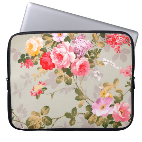 Vintage Elegant Pink Red Roses Pattern Laptop Slee Laptop Sleeve