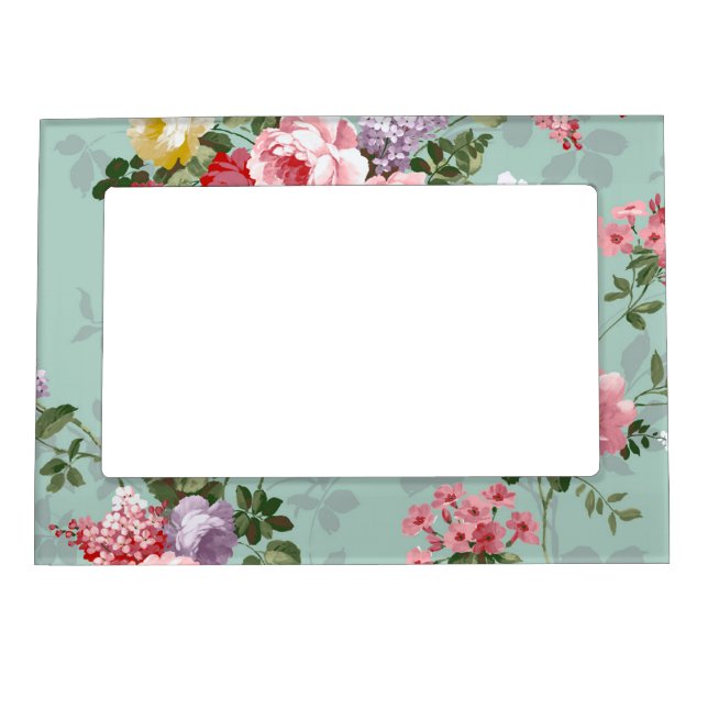 Vintage Elegant Pink Red Roses Pattern Magnetic Frame (Front)