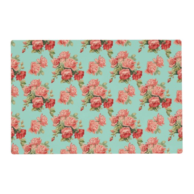 Vintage Elegant Pink Red Roses Pattern Placemat (Front)