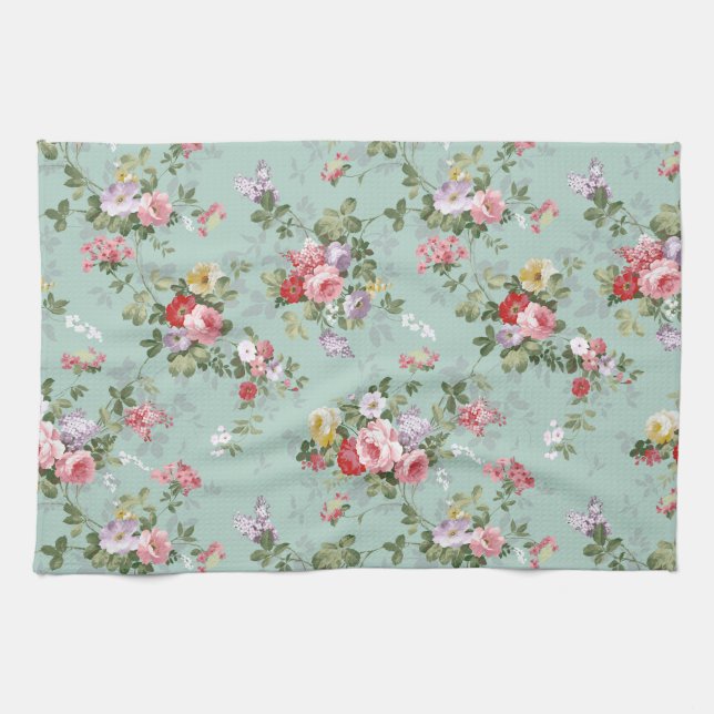 Vintage Elegant Pink Red Roses Pattern Towel (Horizontal)