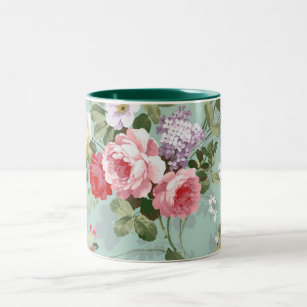 Vintage Elegant Pink Red Roses Pattern Two-Tone Coffee Mug