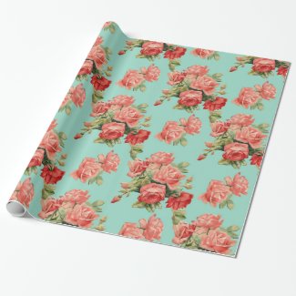 Vintage Elegant Pink Red Roses Pattern Wrapping Paper