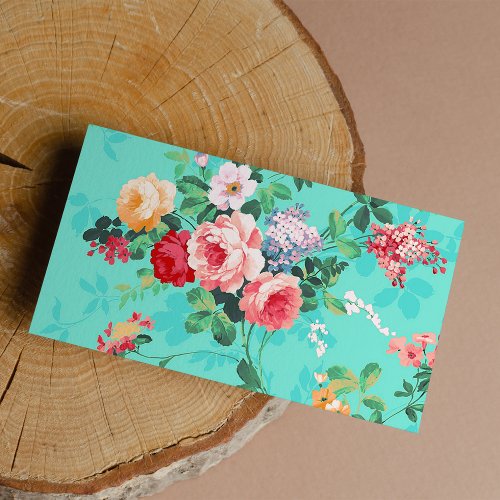 Vintage Elegant Pink Red Yellow Roses Pattern Business Card