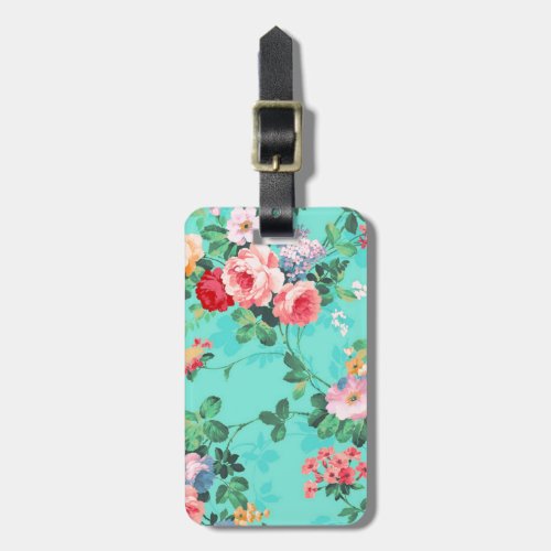 Vintage Elegant Pink Red Yellow Roses Pattern Luggage Tag