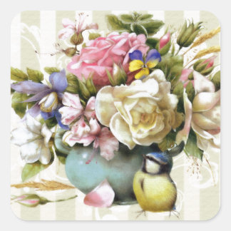 Vintage Elegant Pink Rose Flower Design Square Sticker
