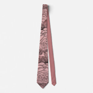 Vintage Elegant Pink Rose Pattern Neck Tie