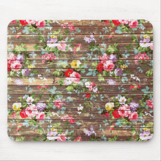 Vintage Elegant Pink Roses Brown Wood Photo Print Mouse Pad