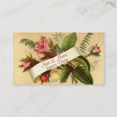 Vintage Elegant Pink Roses French Country Business Card