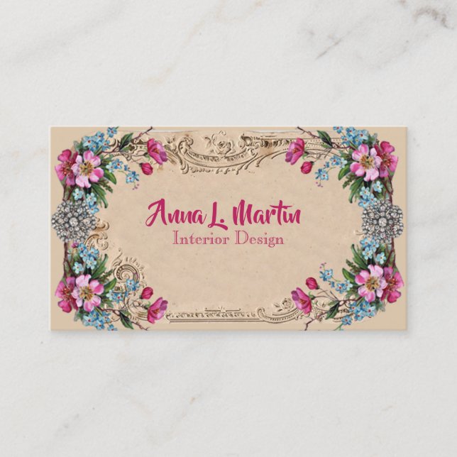 Vintage, Elegant Pink Roses Victorian Business Card (Front)
