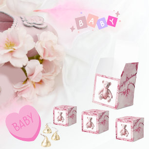 Vintage Elegant Pink Toile Teddy Bear Celebration Favor Boxes