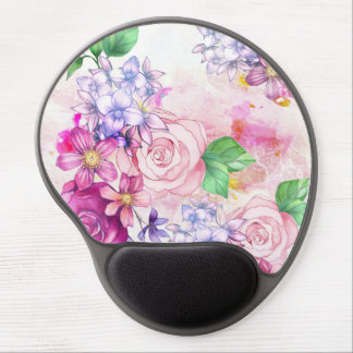 Vintage elegant pink watercolor trendy flowers gel mouse pad
