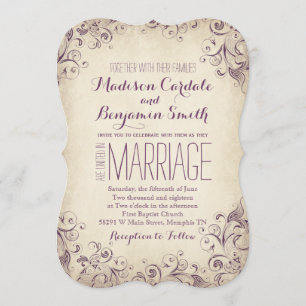 Vintage Elegant Purple Flourish Wedding Invitation