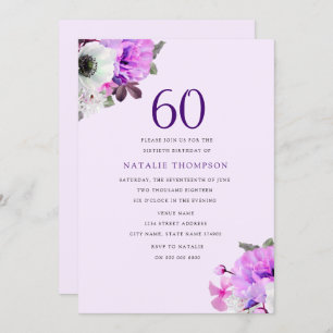 Vintage Elegant Purple Flower 60th Birthday Invite