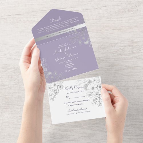 Vintage Elegant Purple Wedding All In One Invitation