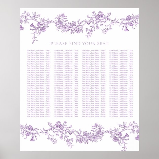 Vintage Elegant Purple Wedding Seating Chart (Front)