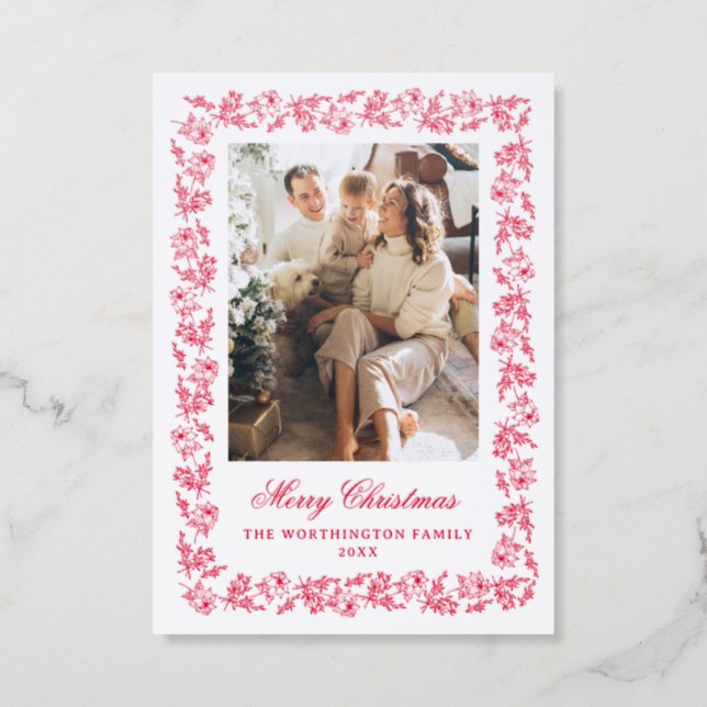 Vintage Elegant Red Merry Christmas Letterpress Photo Cards (Front)