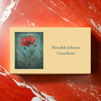 Vintage Elegant Red Poppy and Teal Green Floral
